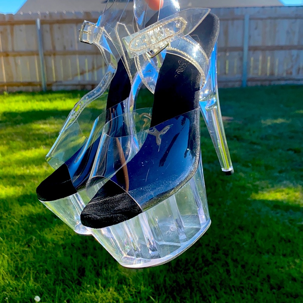 7 inch Pleaser clear and black heels